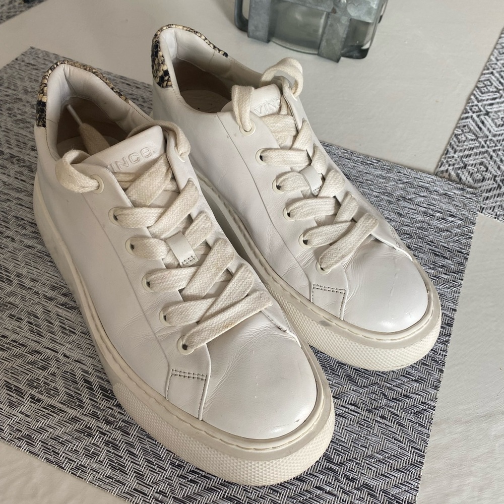 Vince leather platform sneaker with snakeskin accent on heel size 8 1/2